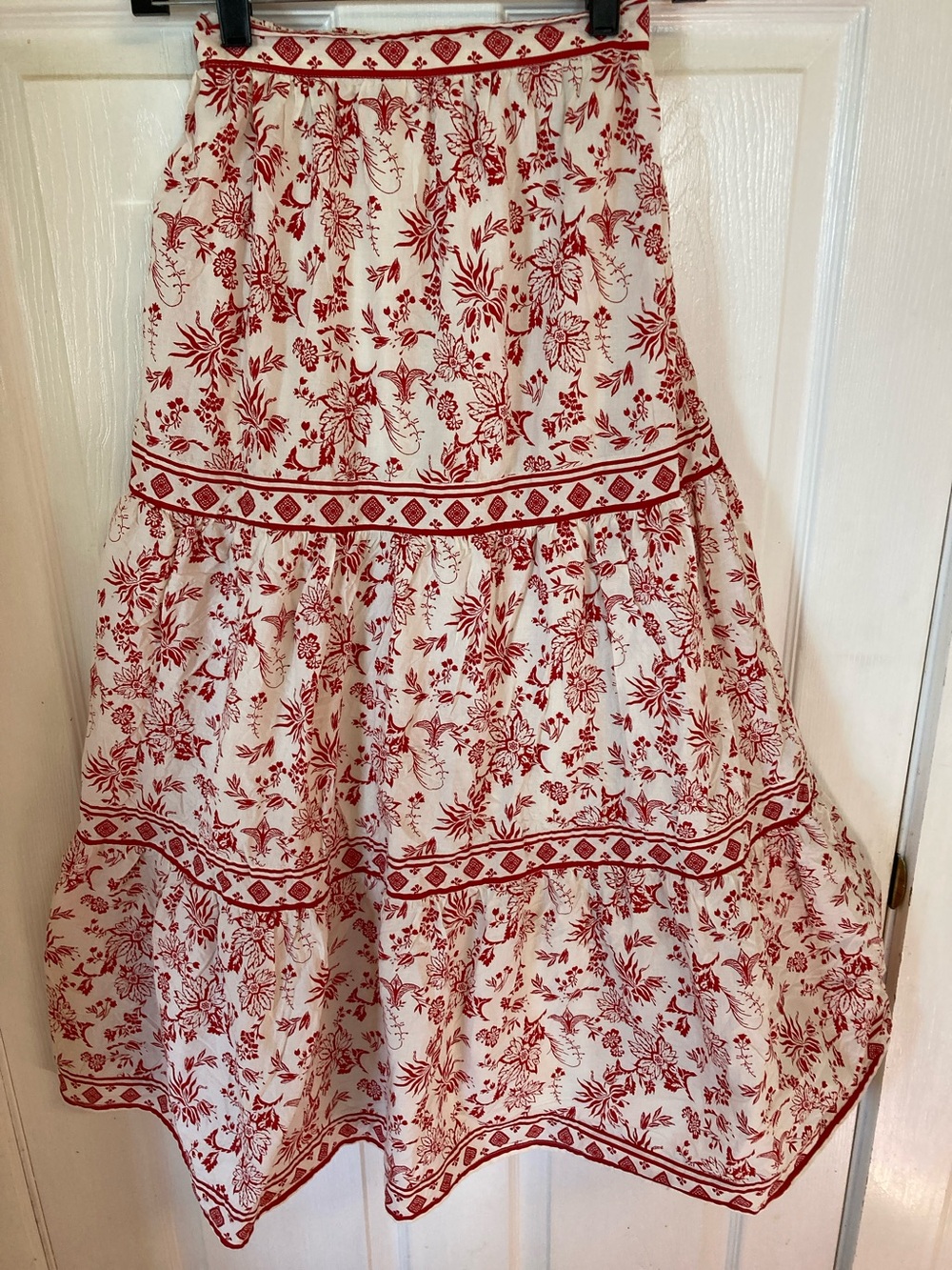 Japna White Maxi Skirt with Red Floral Print